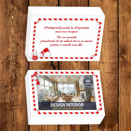 Martisor de colorat, 40 de ilustratii format A6 in cutie cu tematica de primavara, model: Design Interior [1]