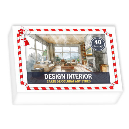 Martisoare in cutie - Martisor de colorat, 40 de ilustratii format A6 in cutie cu tematica de primavara, model: Design Interior