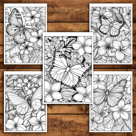 Martisor de colorat, 40 de ilustratii format A6 in cutie cu tematica de primavara, model: Fluturasi cu Flori [2]