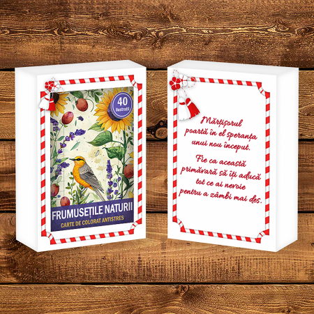 Martisor de colorat, 40 de ilustratii format A6 in cutie cu tematica de primavara, model: Frumusetile Naturii [1]