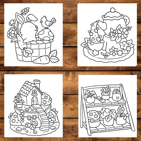 Martisor de colorat, 40 de ilustratii format A6 in cutie cu tematica de primavara, model: Garden Corners [2]