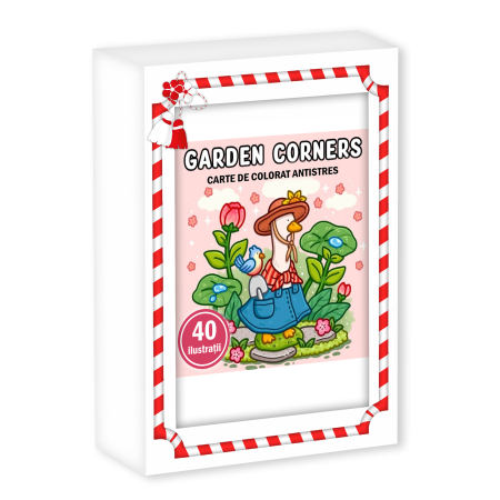 Martisoare in cutie - Martisor de colorat, 40 de ilustratii format A6 in cutie cu tematica de primavara, model: Garden Corners
