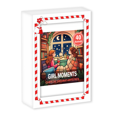 Martisoare in cutie - Martisor de colorat, 40 de ilustratii format A6 in cutie cu tematica de primavara, model: Girl Moments