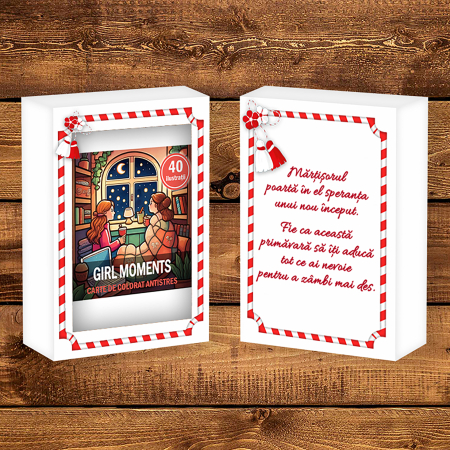 Martisor de colorat, 40 de ilustratii format A6 in cutie cu tematica de primavara, model: Girl Moments [1]