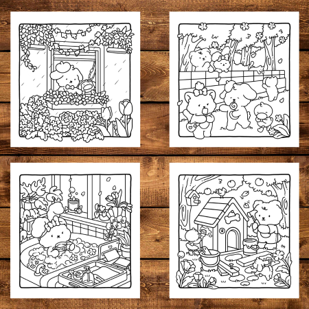 Martisor de colorat, 40 de ilustratii format A6 in cutie cu tematica de primavara, model: Momente de Primavara [3]