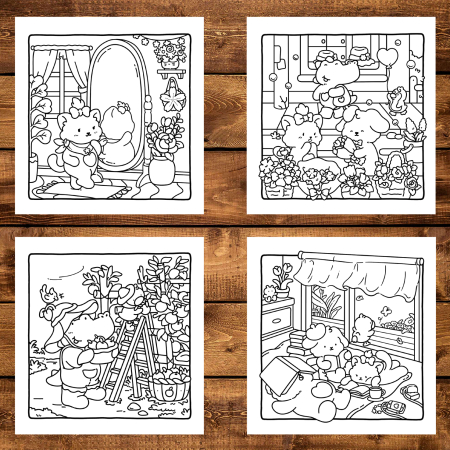 Martisor de colorat, 40 de ilustratii format A6 in cutie cu tematica de primavara, model: Momente de Primavara [2]