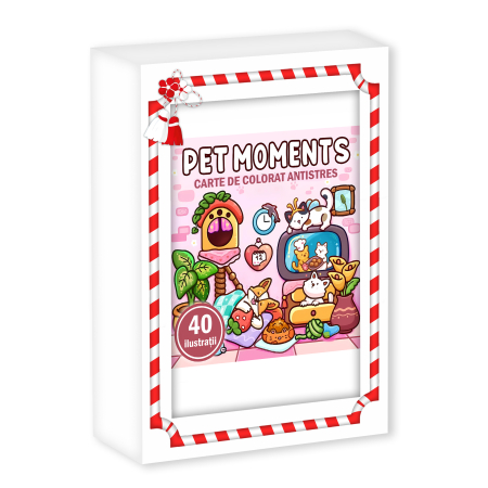 Martisoare in cutie - Martisor de colorat, 40 de ilustratii format A6 in cutie cu tematica de primavara, model: Pet Moments