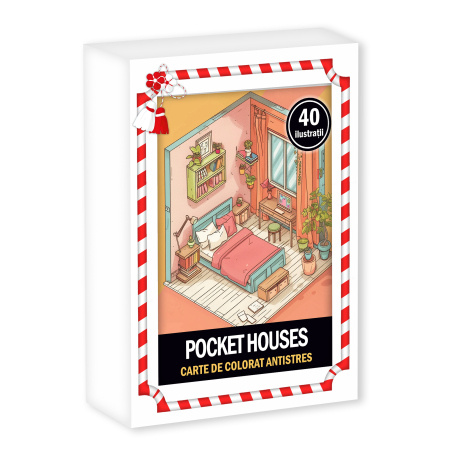 Martisoare in cutie - Martisor de colorat, 40 de ilustratii format A6 in cutie cu tematica de primavara, model: Pocket Houses