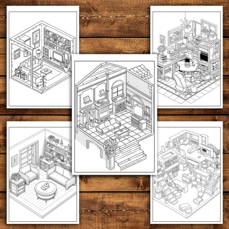 Martisor de colorat, 40 de ilustratii format A6 in cutie cu tematica de primavara, model: Pocket Houses [3]