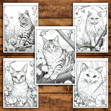 Martisor de colorat, 40 de ilustratii format A6 in cutie cu tematica de primavara, model: Spring Cats [2]