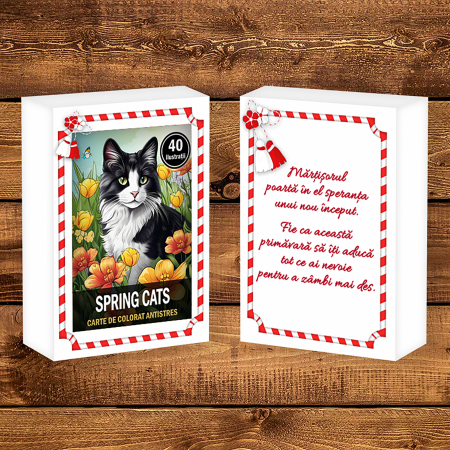 Martisor de colorat, 40 de ilustratii format A6 in cutie cu tematica de primavara, model: Spring Cats [1]