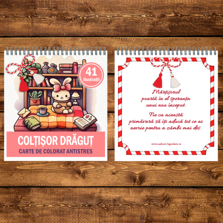 Martisor de colorat, 41 de ilustratii format A5, carte de colorat cu spira metalica, model: Coltisor Dragut [2]
