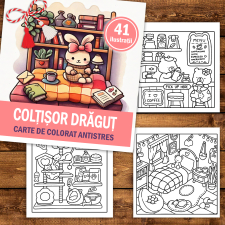 Martisor de colorat, 41 de ilustratii format A5, carte de colorat cu spira metalica, model: Coltisor Dragut [1]