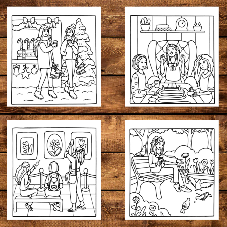 Martisor de colorat, 45 de ilustratii format A6 in cutie cu tematica de primavara, model: Bestie Moments [2]