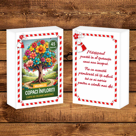 Martisor de colorat, 45 de ilustratii format A6 in cutie cu tematica de primavara, model: Copaci Infloriti [1]
