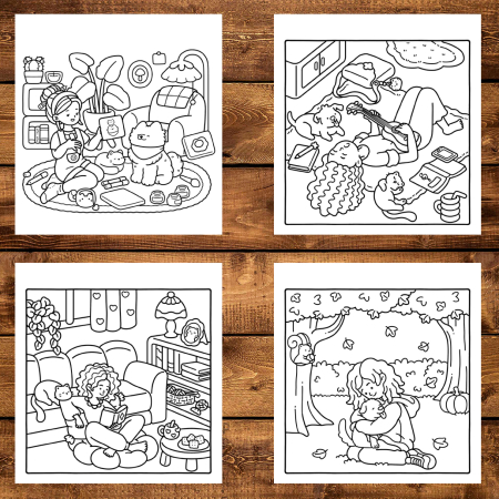 Martisor de colorat, 45 de ilustratii format A6 in cutie cu tematica de primavara, model: Cozy Times [3]