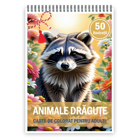 Martisoare format A5 - Martisor de colorat, 50 de ilustratii format A5, carte de colorat cu spira metalica, model: Animale Dragute
