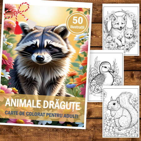 Martisor de colorat, 50 de ilustratii format A5, carte de colorat cu spira metalica, model: Animale Dragute [1]