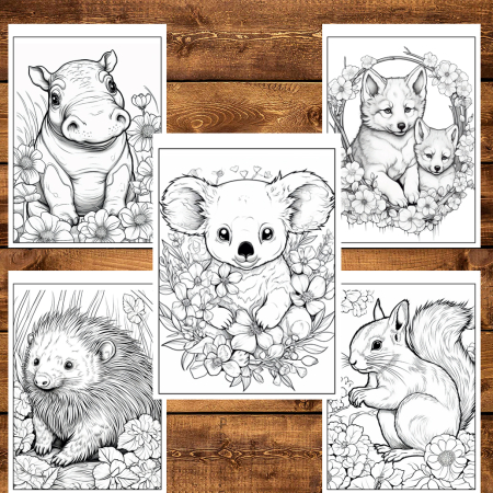 Martisor de colorat, 50 de ilustratii format A5, carte de colorat cu spira metalica, model: Animale Dragute [5]