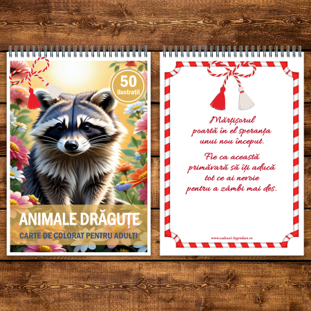 Martisor de colorat, 50 de ilustratii format A5, carte de colorat cu spira metalica, model: Animale Dragute [2]