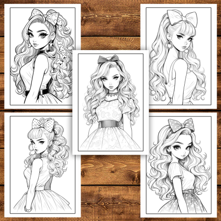 Martisor de colorat, 50 de ilustratii format A5, carte de colorat cu spira metalica, model: Anime Barbie Girls [4]