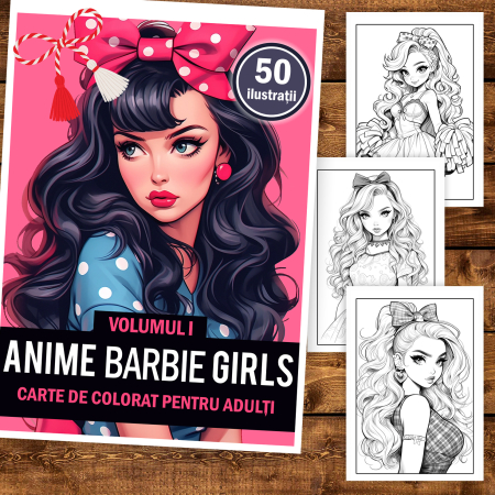 Martisor de colorat, 50 de ilustratii format A5, carte de colorat cu spira metalica, model: Anime Barbie Girls [1]
