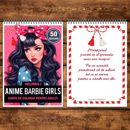 Martisor de colorat, 50 de ilustratii format A5, carte de colorat cu spira metalica, model: Anime Barbie Girls [2]