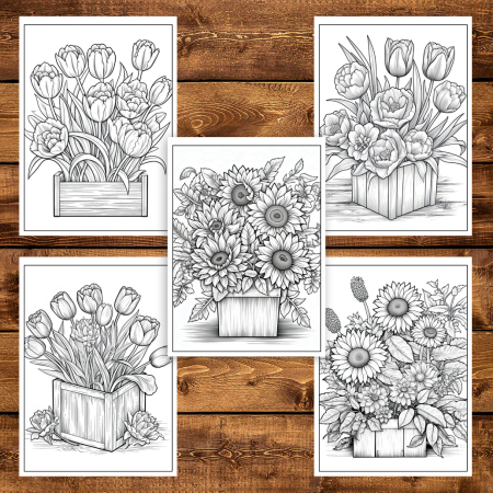 Martisor de colorat, 50 de ilustratii format A5, carte de colorat cu spira metalica, model: Aranjamente Florale [5]