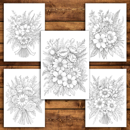 Martisor de colorat, 50 de ilustratii format A5, carte de colorat cu spira metalica, model: Buchete de Mireasa [4]