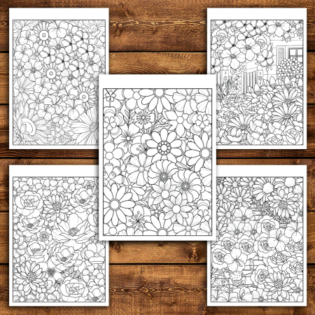 Martisor de colorat, 50 de ilustratii format A5, carte de colorat cu spira metalica, model: Gradini cu Flori [3]