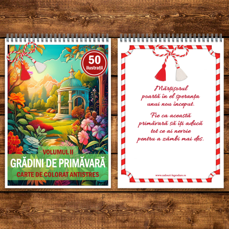 Martisor de colorat, 50 de ilustratii format A5, carte de colorat cu spira metalica, model: Gradini de Primavara [2]
