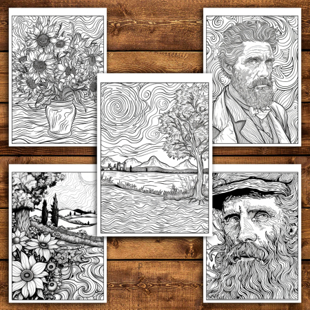 Martisor de colorat, 50 de ilustratii format A5, carte de colorat cu spira metalica, model: Inspiratii de la Van Gogh [4]