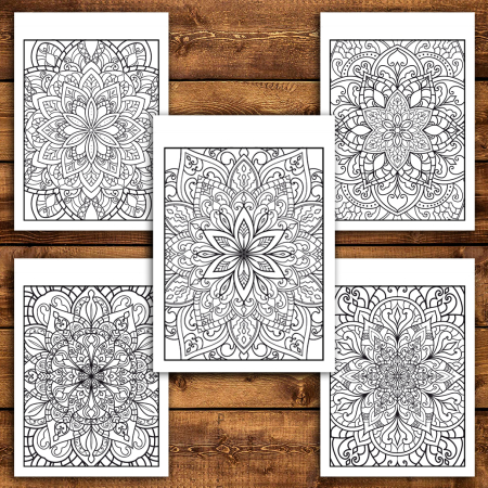 Martisor de colorat, 50 de ilustratii format A5, carte de colorat cu spira metalica, model: Mandale cu Flori [4]