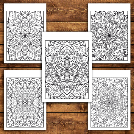 Martisor de colorat, 50 de ilustratii format A5, carte de colorat cu spira metalica, model: Mandale cu Flori [3]