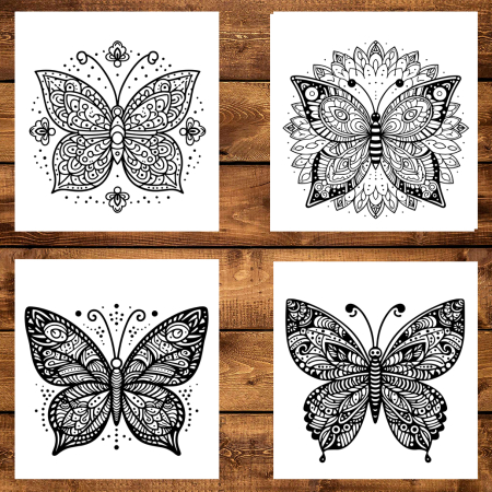 Martisor de colorat, 50 de ilustratii format A5, carte de colorat cu spira metalica, model: Mandale cu Fluturasi [3]