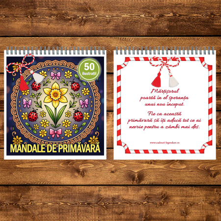 Martisor de colorat, 50 de ilustratii format A5, carte de colorat cu spira metalica, model: Mandale de Primavara [2]