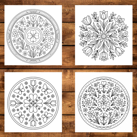 Martisor de colorat, 50 de ilustratii format A5, carte de colorat cu spira metalica, model: Mandale de Primavara [3]