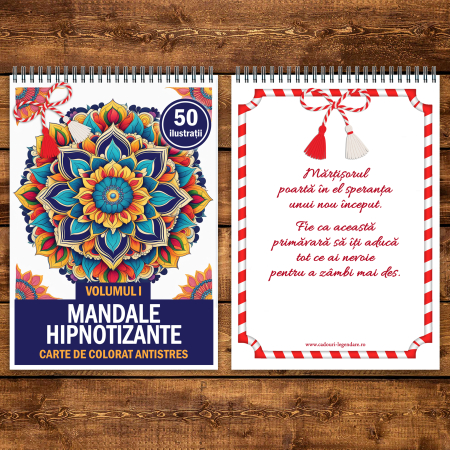 Martisor de colorat, 50 de ilustratii format A5, carte de colorat cu spira metalica, model: Mandale Hipnotizante [2]