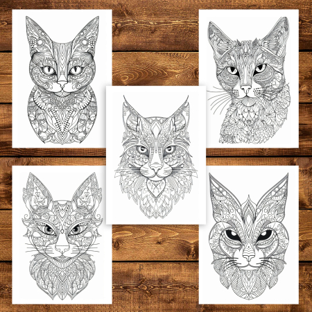 Martisor de colorat, 50 de ilustratii format A5, carte de colorat cu spira metalica, model: Pisici Mandala [4]