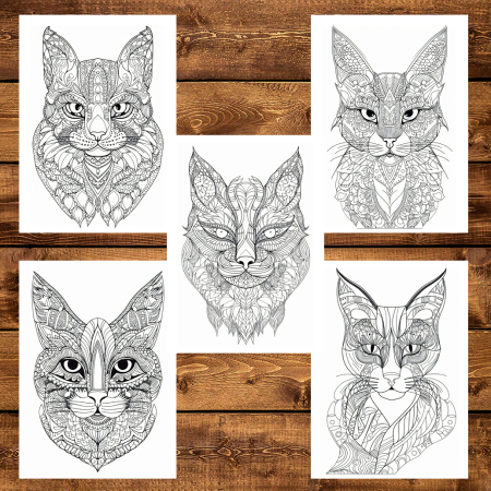 Martisor de colorat, 50 de ilustratii format A5, carte de colorat cu spira metalica, model: Pisici Mandala [5]