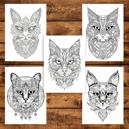 Martisor de colorat, 50 de ilustratii format A5, carte de colorat cu spira metalica, model: Pisici Mandala [3]