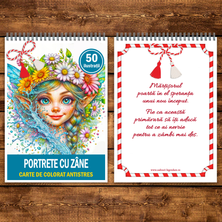Martisor de colorat, 50 de ilustratii format A5, carte de colorat cu spira metalica, model: Portrete cu Zane [2]