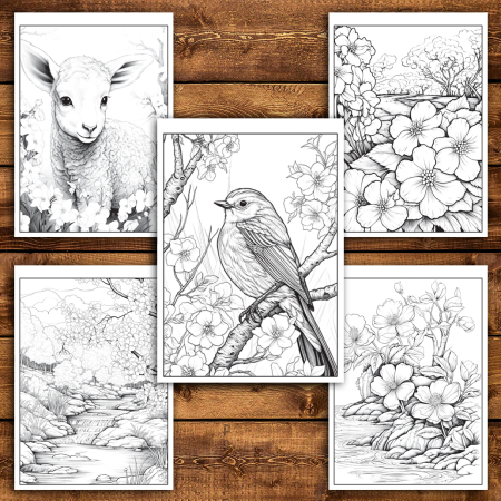 Martisor de colorat, 50 de ilustratii format A5, carte de colorat cu spira metalica, model: Primavara [4]
