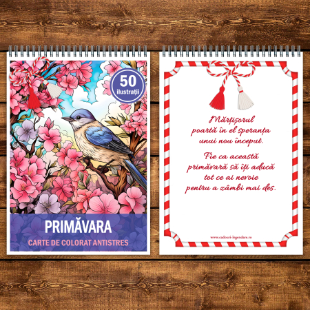 Martisor de colorat, 50 de ilustratii format A5, carte de colorat cu spira metalica, model: Primavara [2]