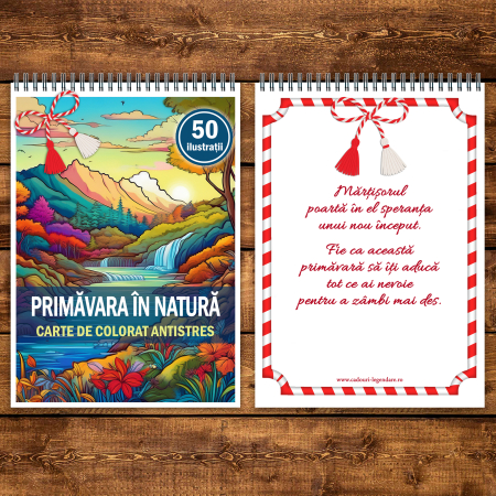 Martisor de colorat, 50 de ilustratii format A5, carte de colorat cu spira metalica, model: Primavara in Natura [2]
