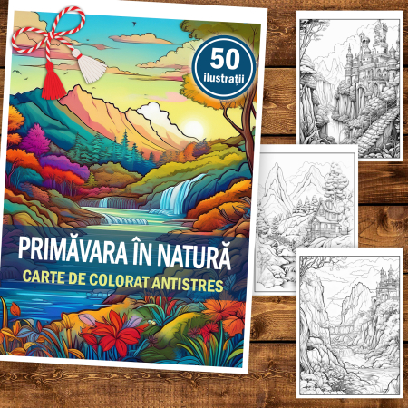 Martisor de colorat, 50 de ilustratii format A5, carte de colorat cu spira metalica, model: Primavara in Natura [1]