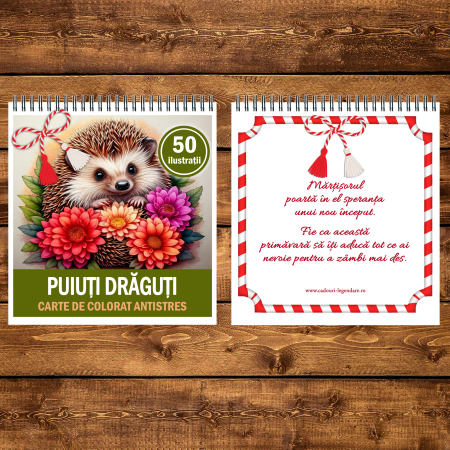 Martisor de colorat, 50 de ilustratii format A5, carte de colorat cu spira metalica, model: Puiuti Draguti [2]
