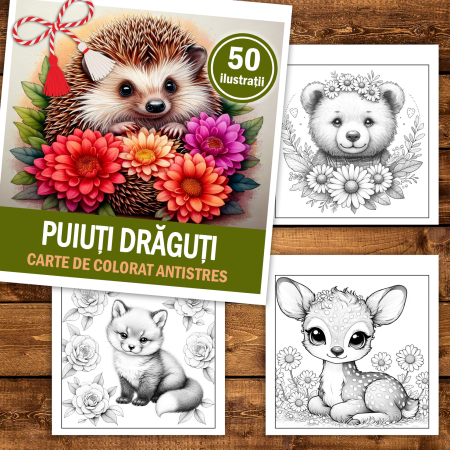Martisor de colorat, 50 de ilustratii format A5, carte de colorat cu spira metalica, model: Puiuti Draguti [1]