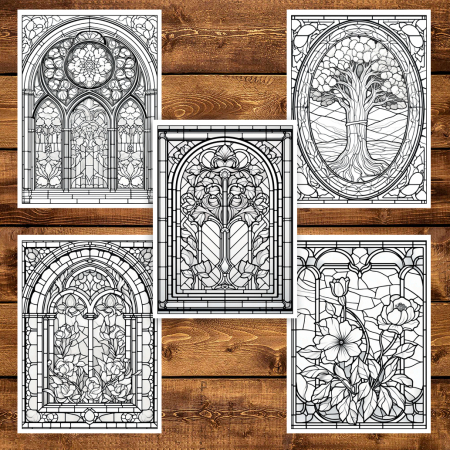 Martisor de colorat, 50 de ilustratii format A5, carte de colorat cu spira metalica, model: Vitralii Fermecatoare [3]