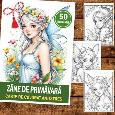 Martisor de colorat, 50 de ilustratii format A5, carte de colorat cu spira metalica, model: Zane de Primavara [1]